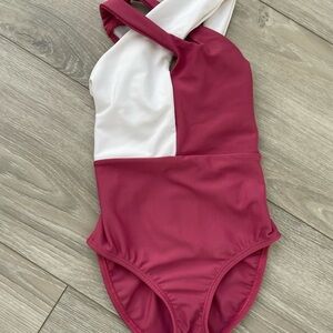 Five The Label YL Dance Leotard Maroon and White